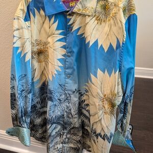 Robert Graham LIMITED EDITION Blue and Yellow Embroidered with Beads